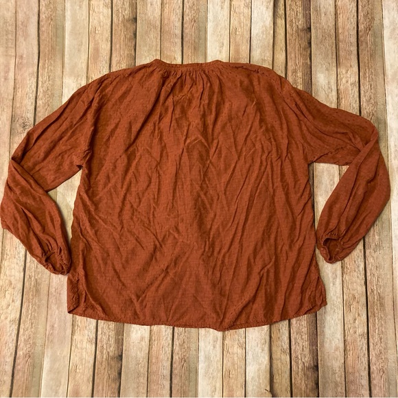 A•new Day Boho Style Women’s Sz L V-neck Shimmery Rust Rayon Drawstring Opt Top - Picture 5 of 10